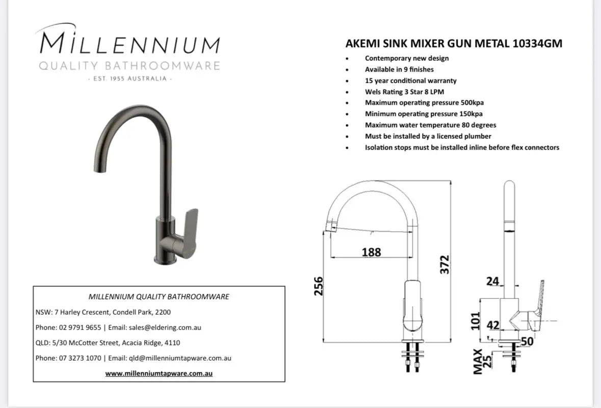 Akemi Sink Mixer Gun Metal Millennium