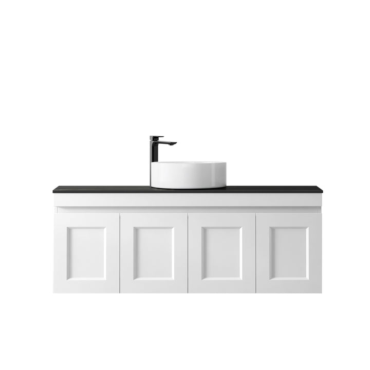 Hampton Mark II 1200mm Satin White Wall Hung Vanity - Clearance Top (RockPlate Empire Black)