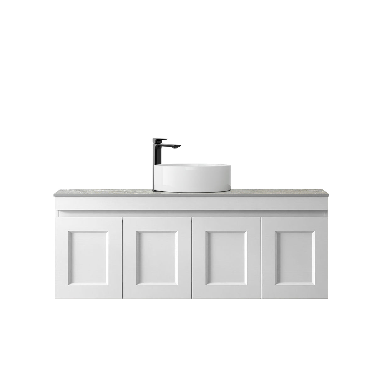 Hampton Mark II 1200mm Satin White Wall Hung Vanity - Clearance Top (RockPlate Amani Grey)