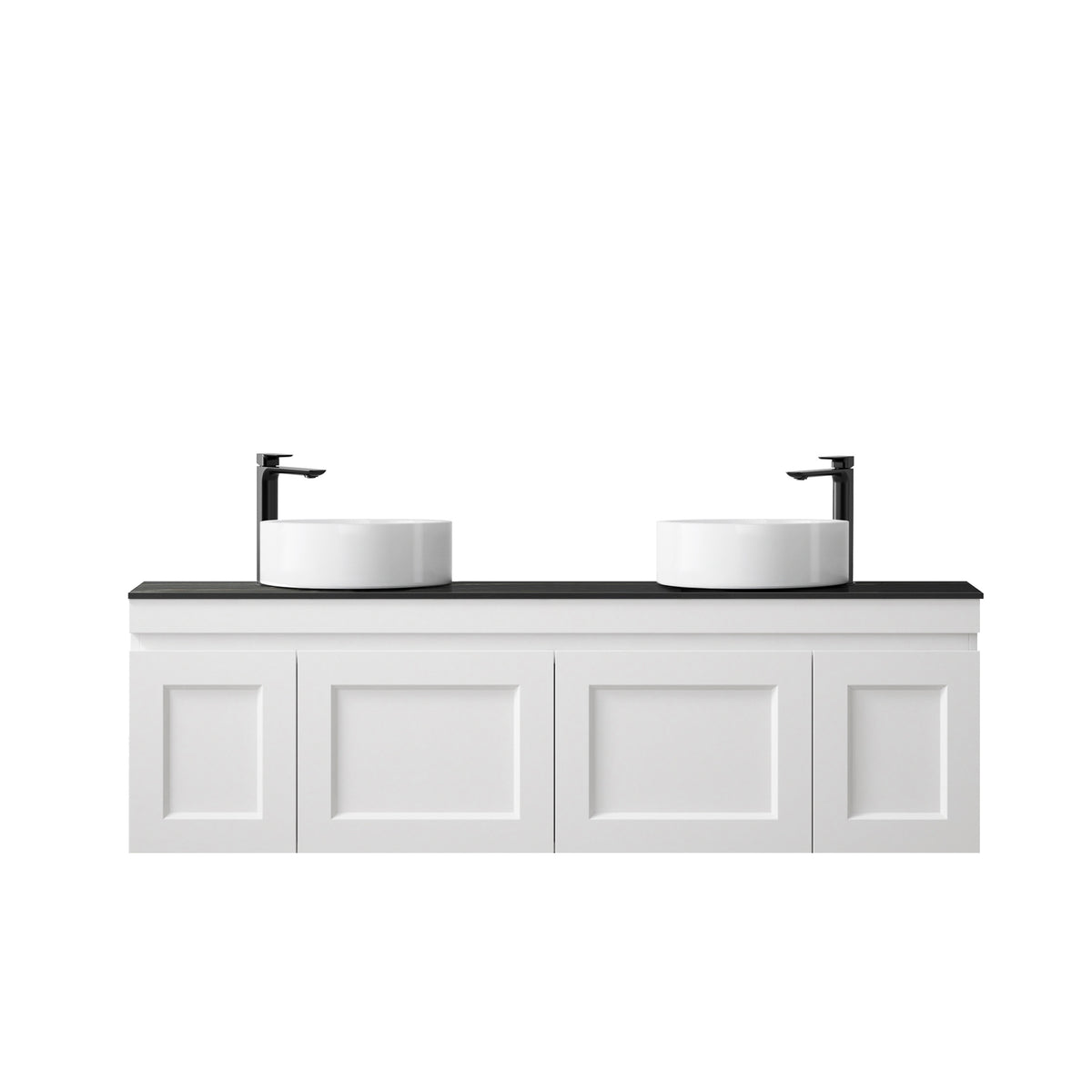 Hampton Mark II 1500mm Satin White Wall Hung Vanity - Clearance Top (RockPlate Empire Black)