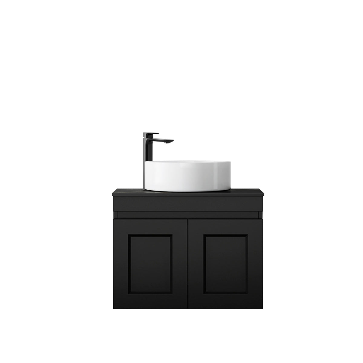 Hampton Mark II 600mm Satin Black Wall Hung Vanity - Clearance Top (RockPlate Empire Black)