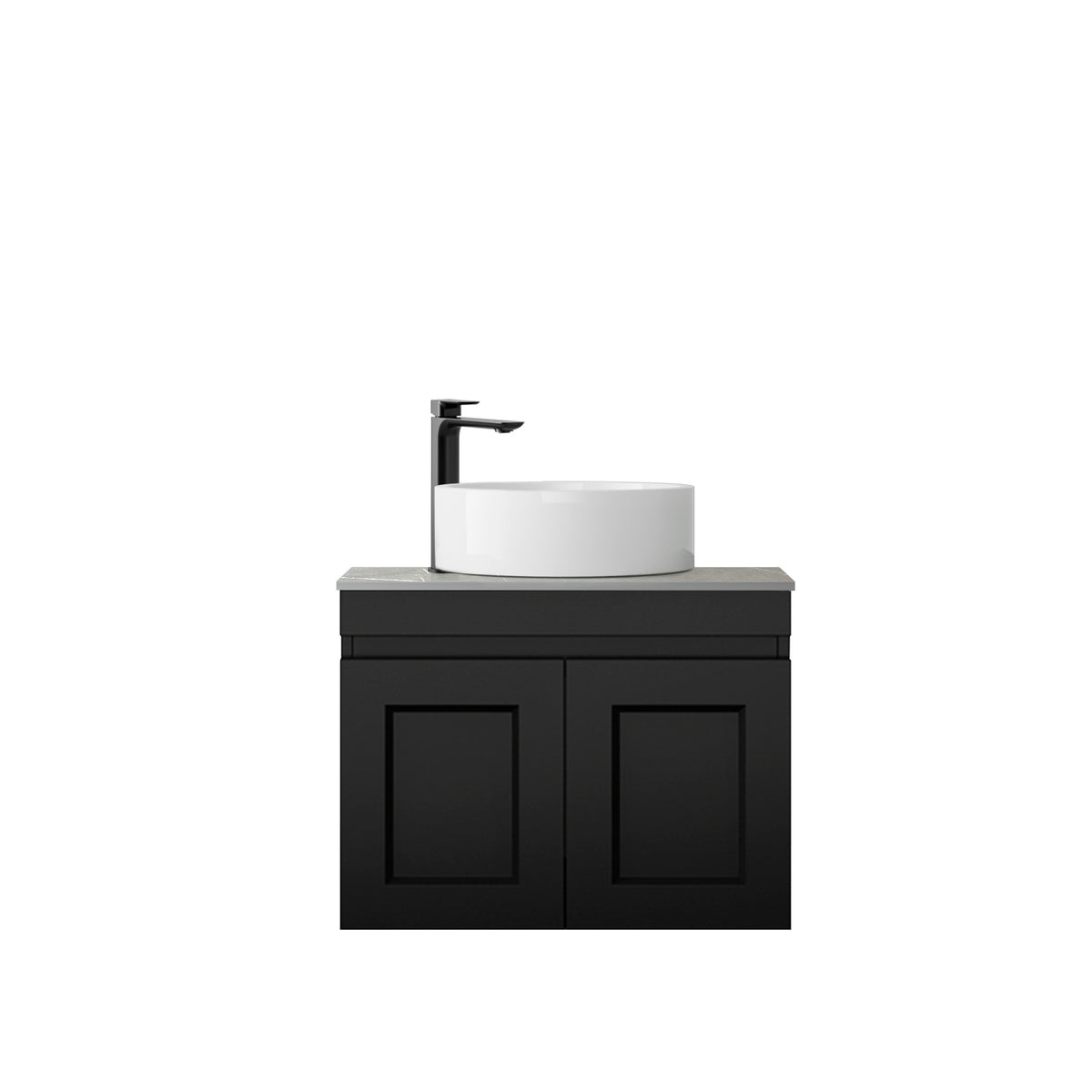 Hampton Mark II 600mm Satin Black Wall Hung Vanity - Clearance Top (RockPlate Amani Grey)