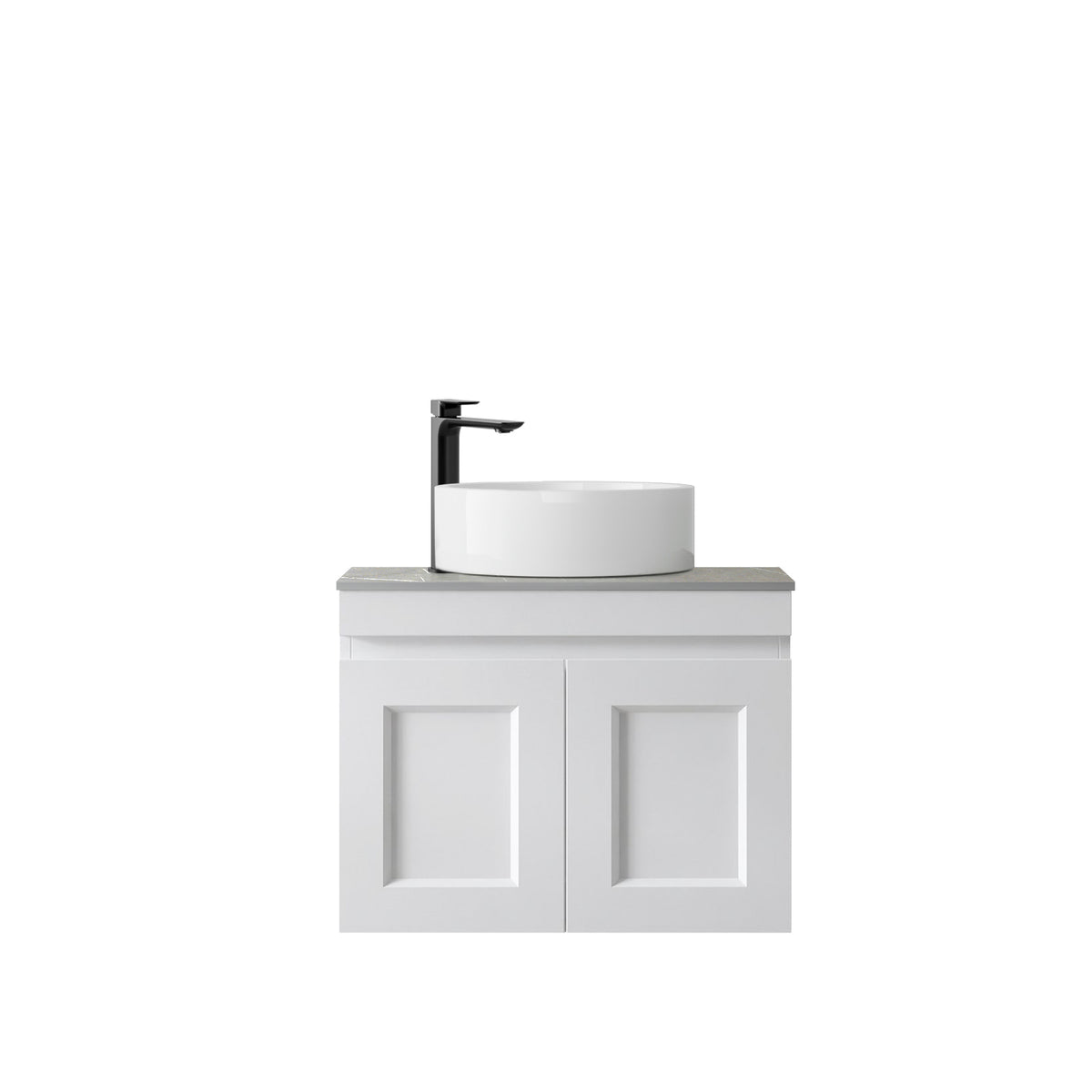 Hampton Mark II 600mm Satin White Wall Hung Vanity - Clearance Top (RockPlate Amani Grey)