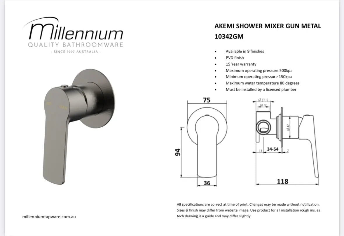 Akemi Shower Mixer Gun Metal Millennium