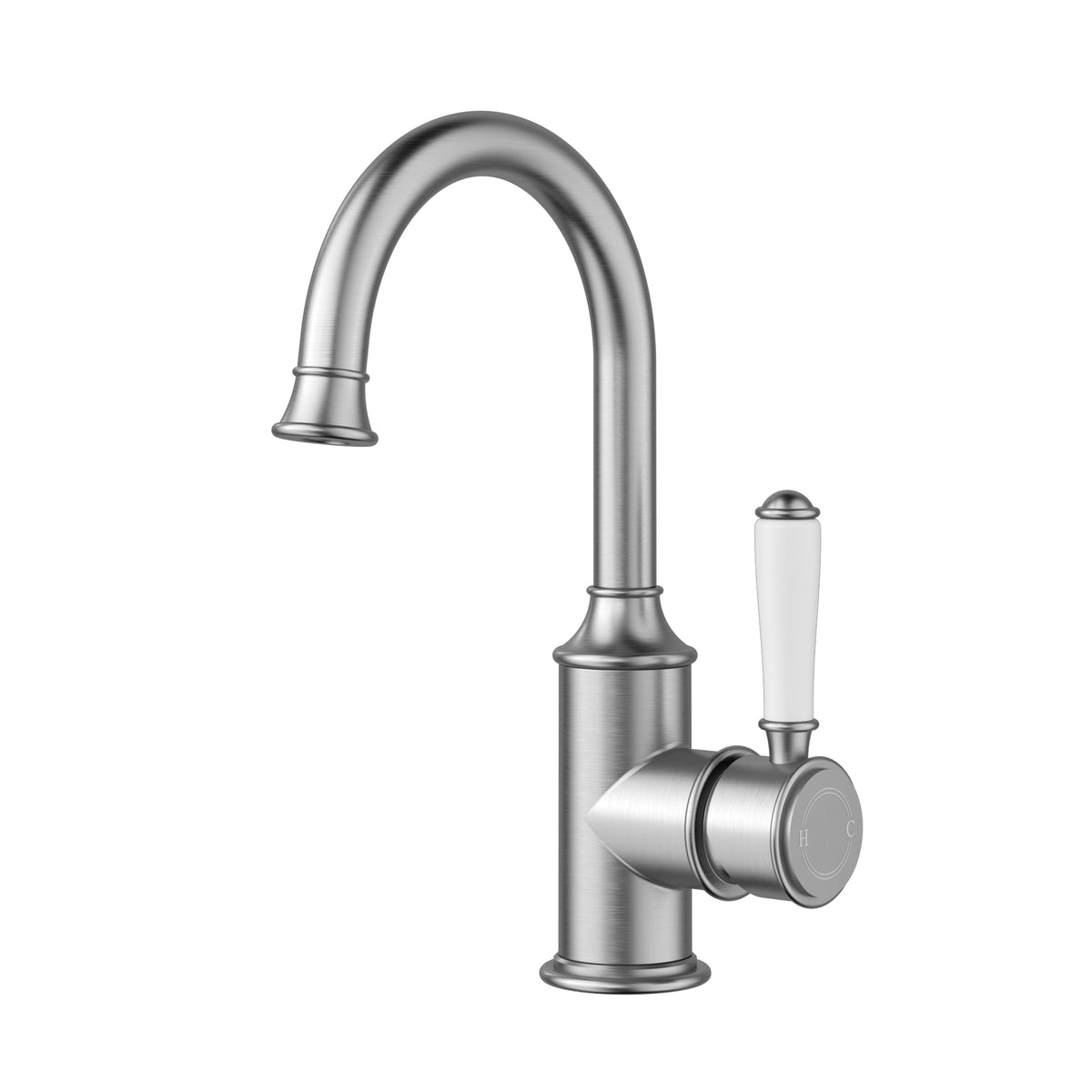 Clasico Basin Mixer Gooseneck / Ceramic Handle - Brushed Nickel