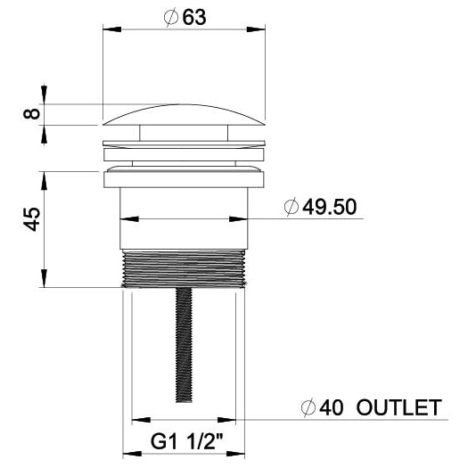 Specification diagram - 40mm Dome Pop Up Universal Waste
