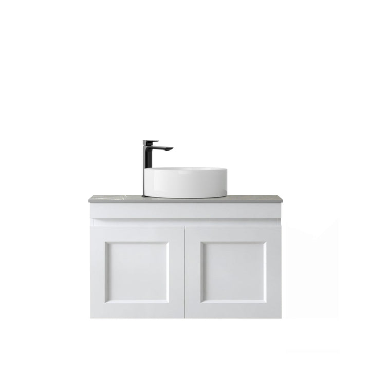 Hampton Mark II 750mm Satin White Wall Hung Vanity - Clearance Top (RockPlate Amani Grey)