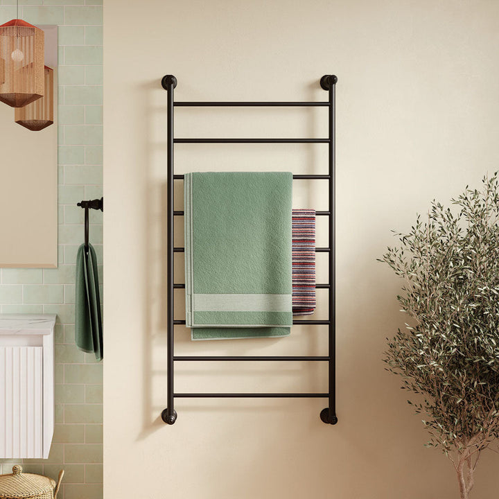 Lillian Heated Towel Rail, 600 x 1200mm - Matte Black