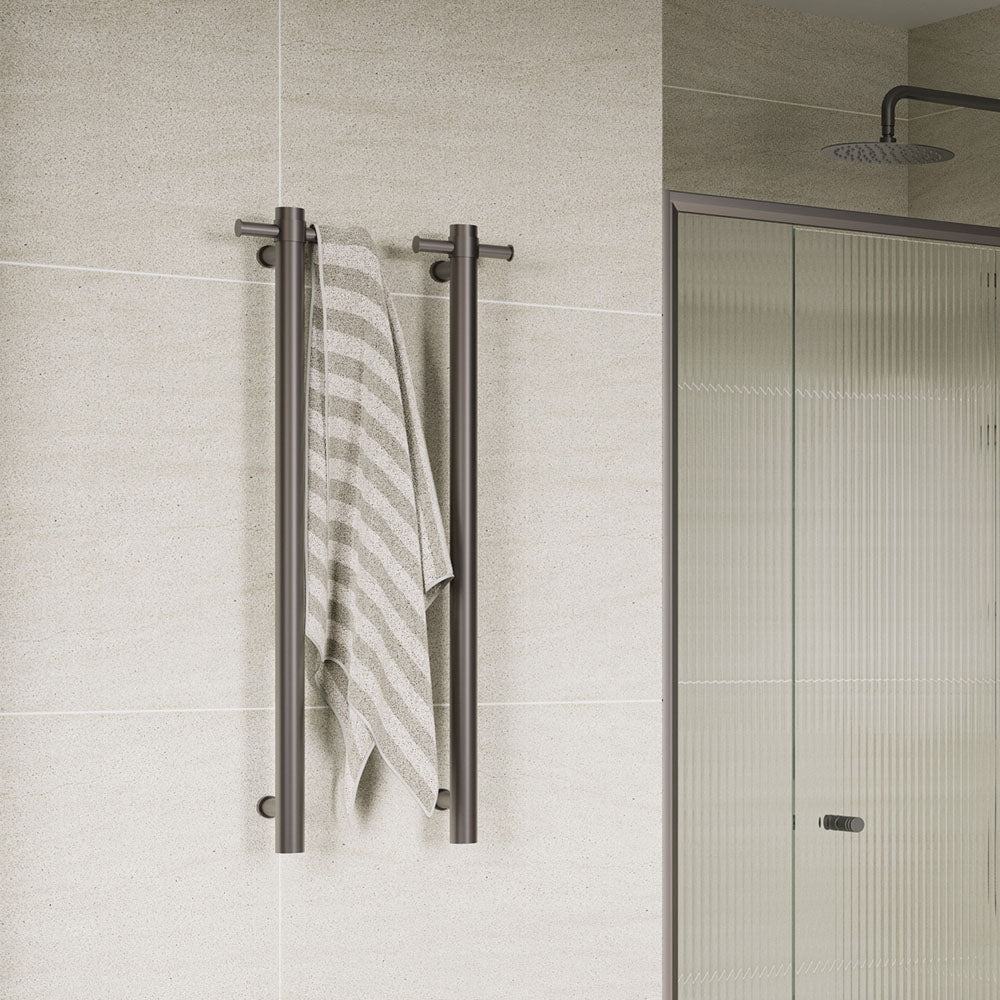 Isabella Vertical Heated Towel Rail, 100 x 900mm - Gun Metal