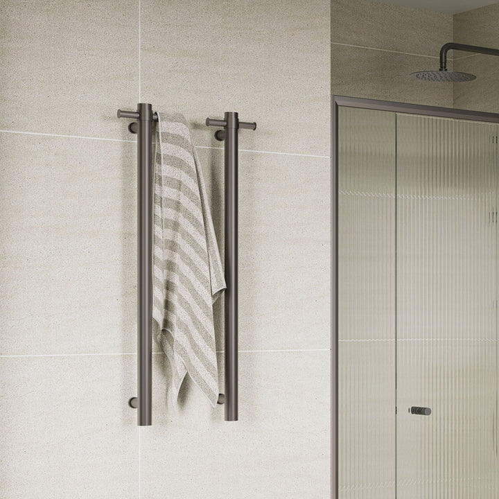 Isabella Vertical Heated Towel Rail, 100 x 900mm - Gun Metal