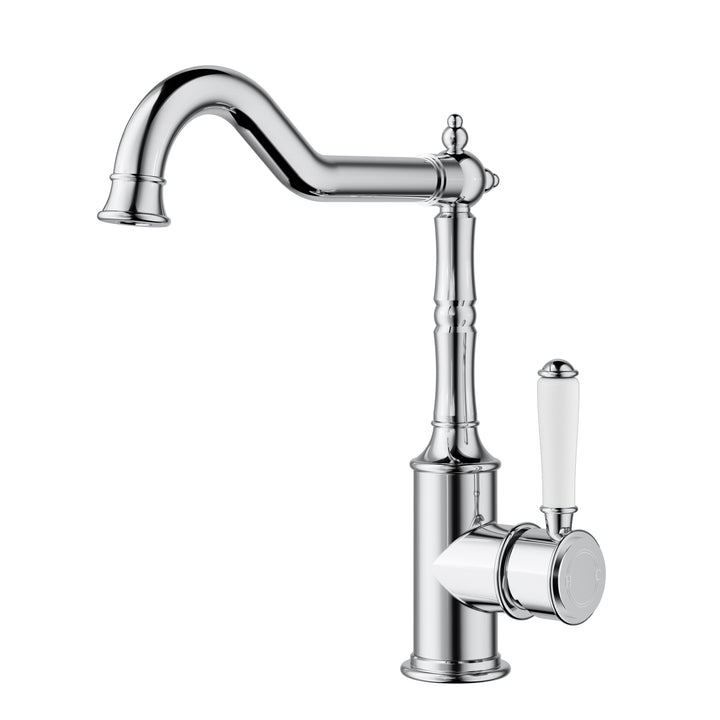 Clasico Sink Mixer Hook Spout / Ceramic Handle - Chrome