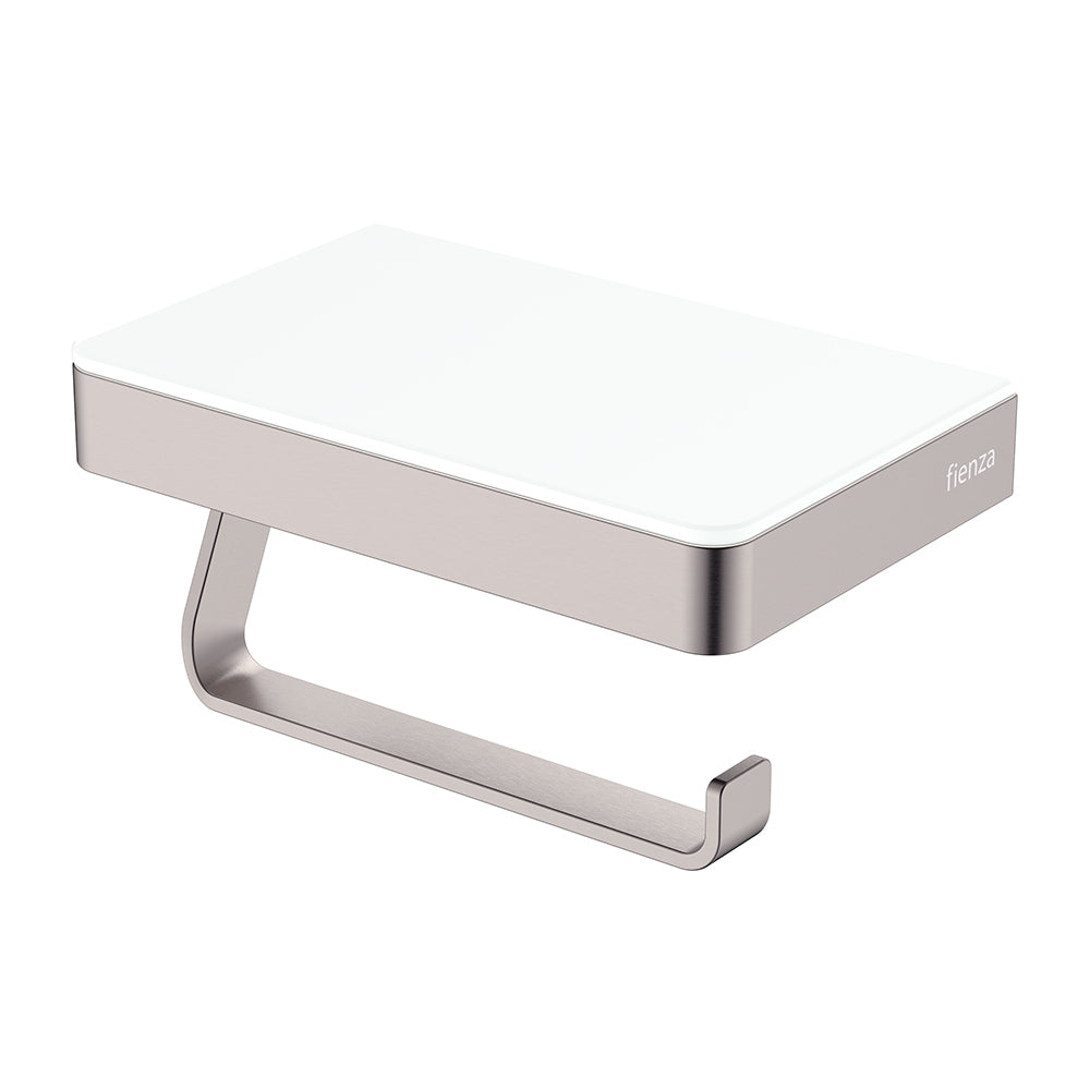 Tono Toilet Roll Holder with Glass Shelf - Brushed Nickel