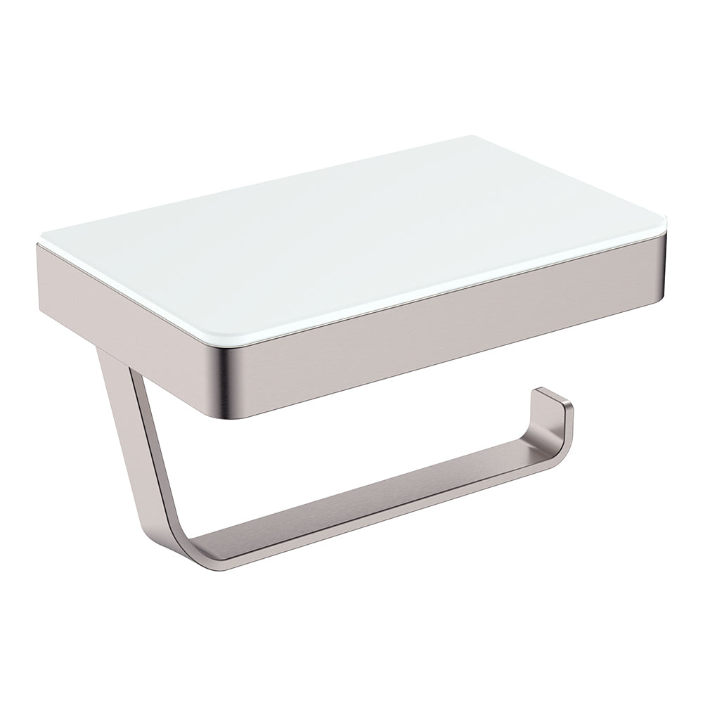 Tono Toilet Roll Holder with Glass Shelf - Brushed Nickel