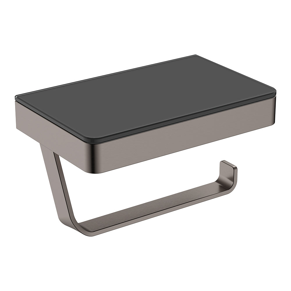 Tono Toilet Roll Holder with Glass Shelf - Gun Metal