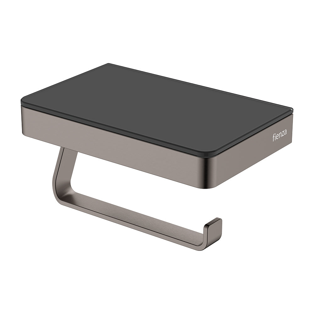 Tono Toilet Roll Holder with Glass Shelf - Gun Metal