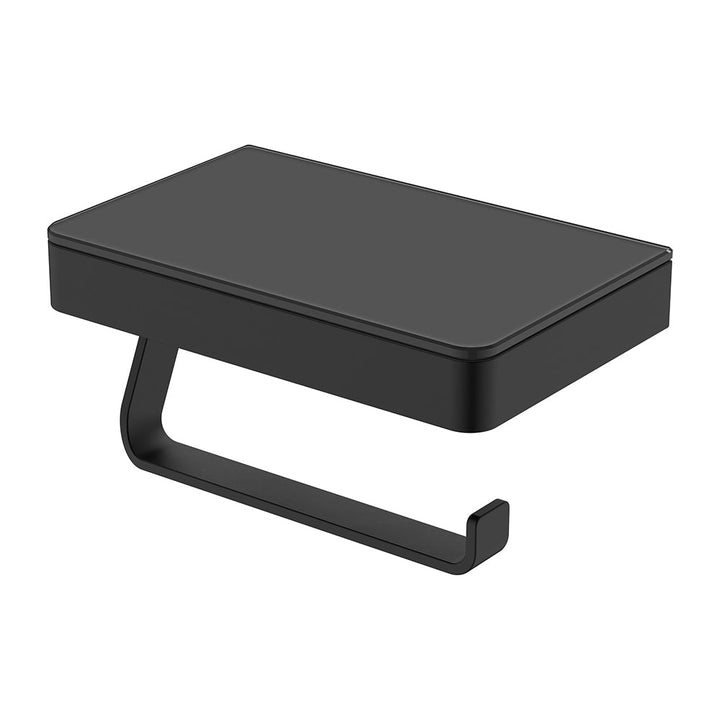 Tono Toilet Roll Holder with Glass Shelf - Matte Black