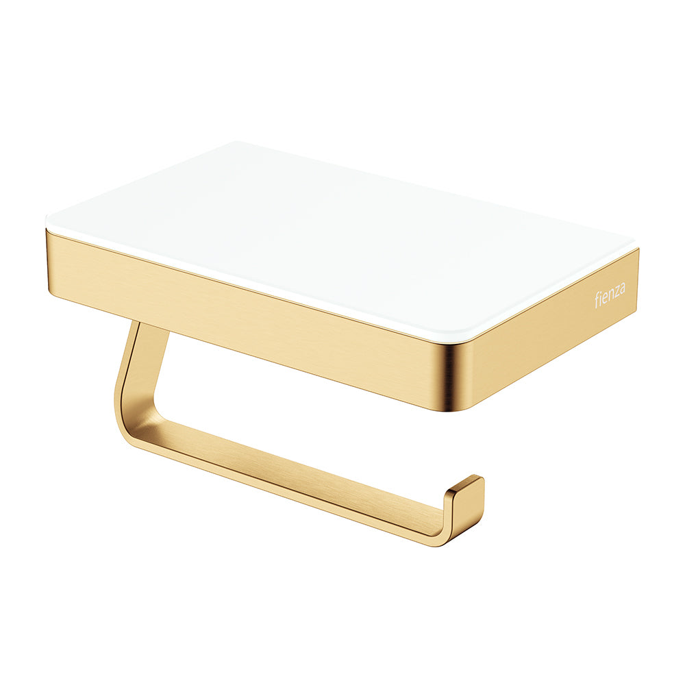Tono Toilet Roll Holder with Glass Shelf - Urban Brass