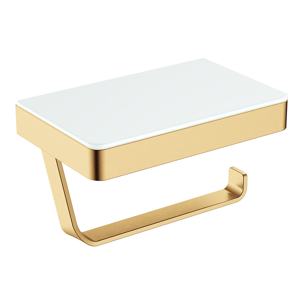 Tono Toilet Roll Holder with Glass Shelf - Urban Brass