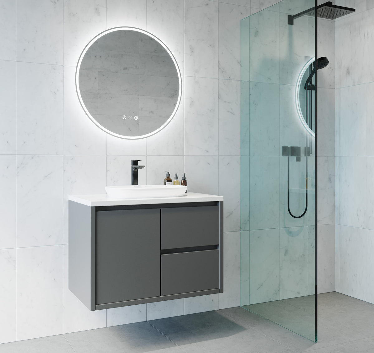 Sphere LED Mirror with Demister and Portable Magnifier Frameless lifestyle view 2