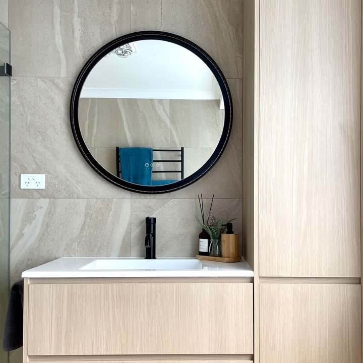 Eclipse LED Mirror with Dimmer Matte Black lifestyle view 5