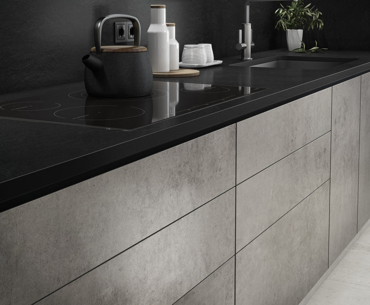 Dekton Optimma Kreta in a kitchen, wide view