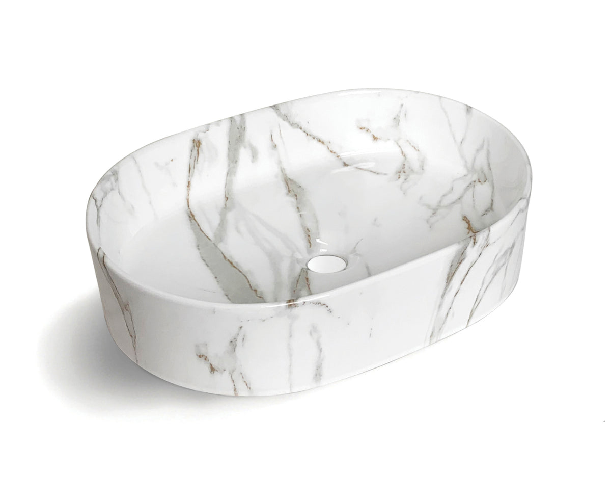 Quay Oval 500x330x120 Gloss Carrara Basin