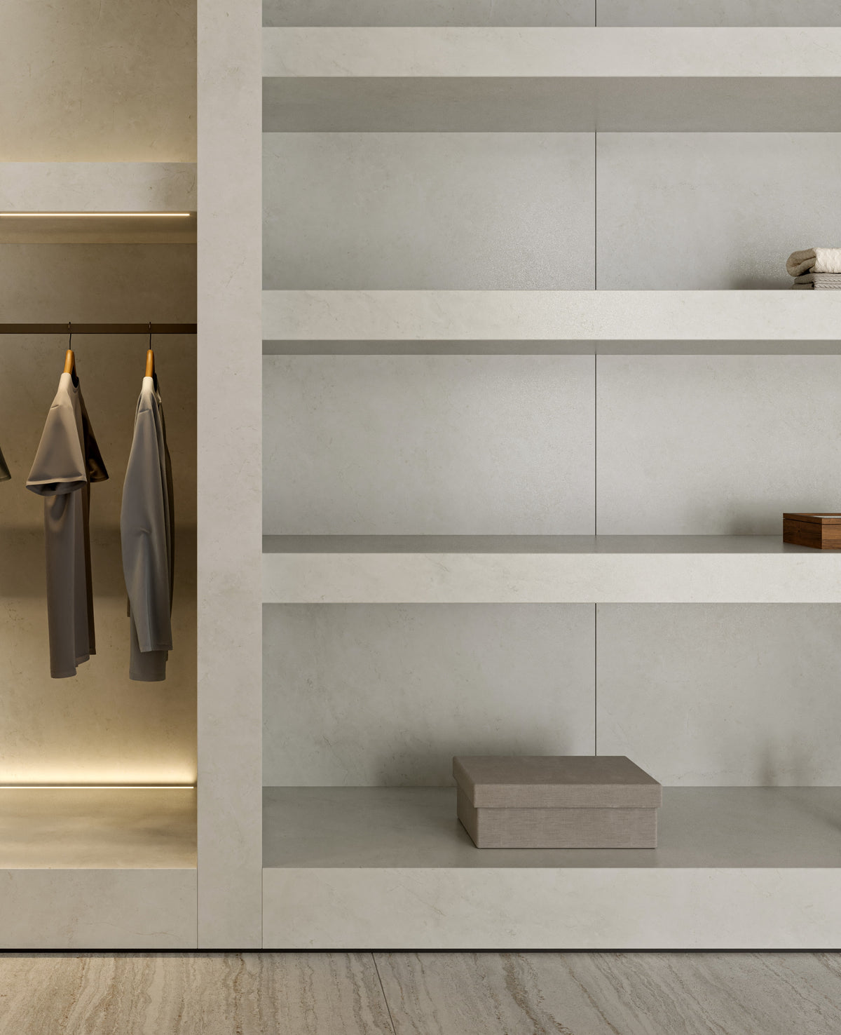Dekton Sandik in a dressing room with Dekton Trevi (first photo)