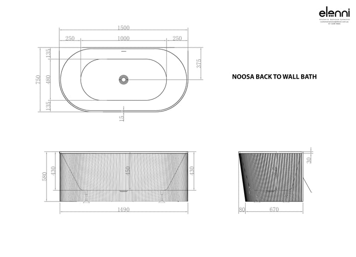 Attica Noosa Fluted 1500 Matte White BTW Multi-fit Bath with Overflow
