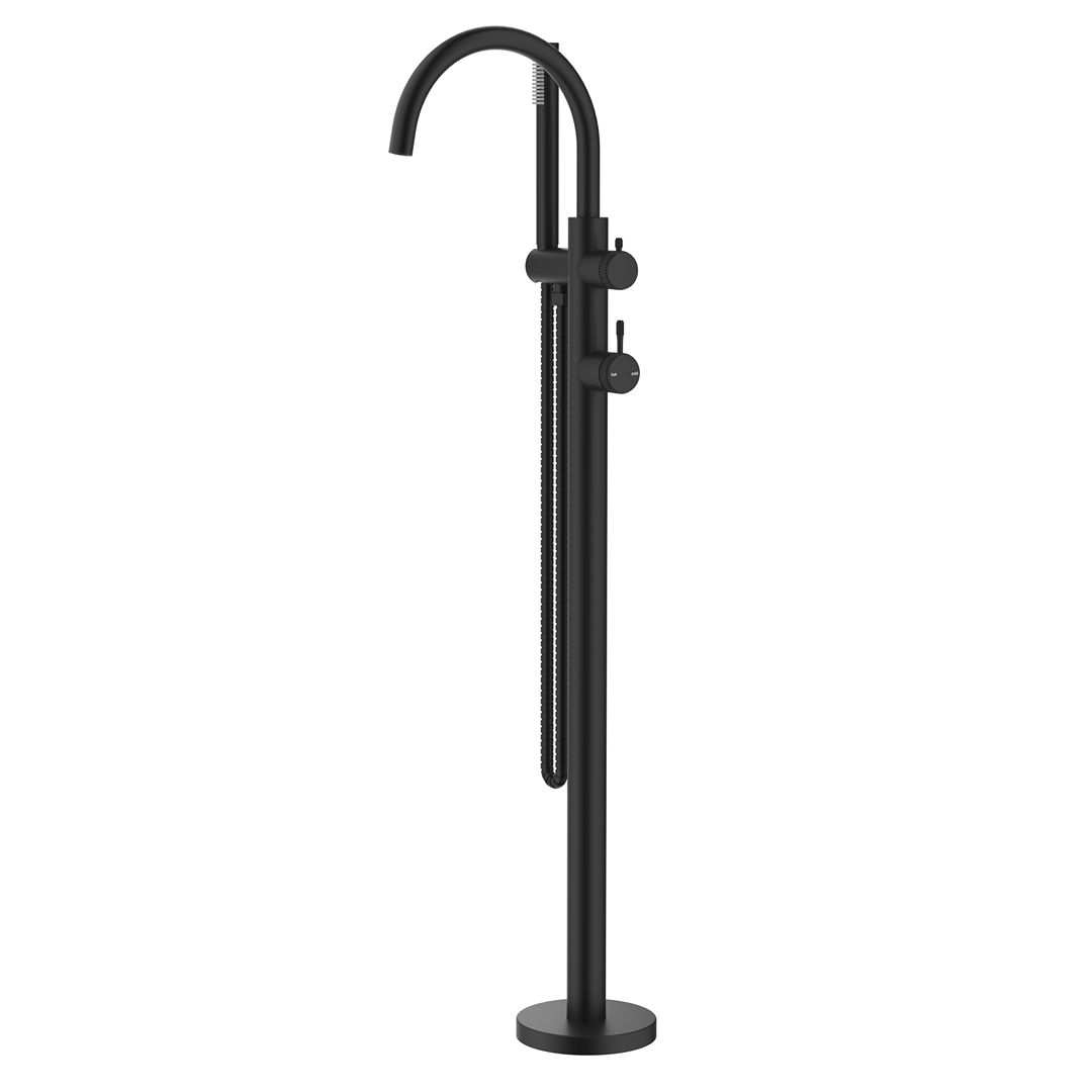 Mica Fluted Freestanding Bath Mixer with Hand Shower - Black
