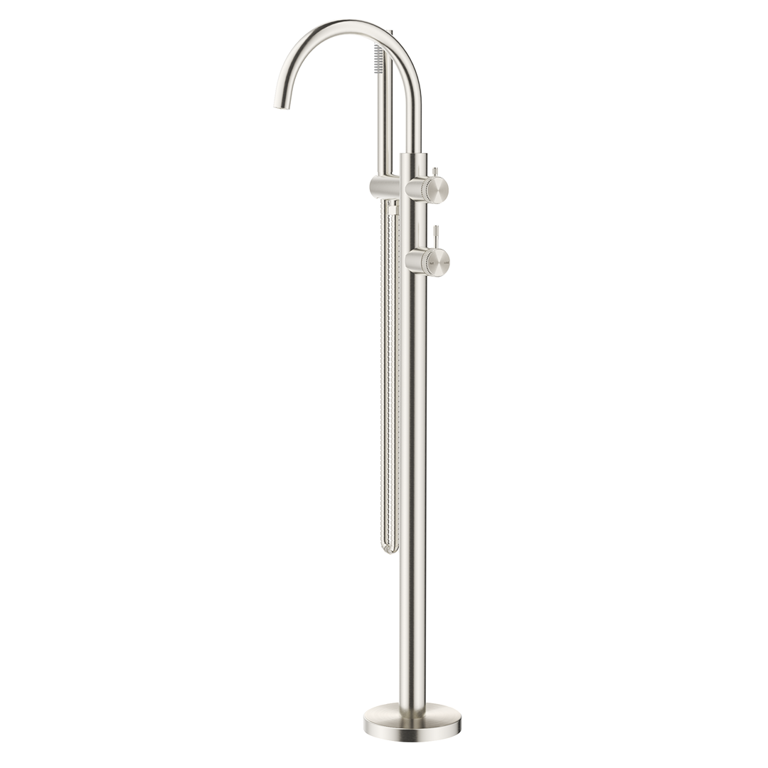 Mica Fluted Freestanding Bath Mixer with Hand Shower - Brushed Nickel