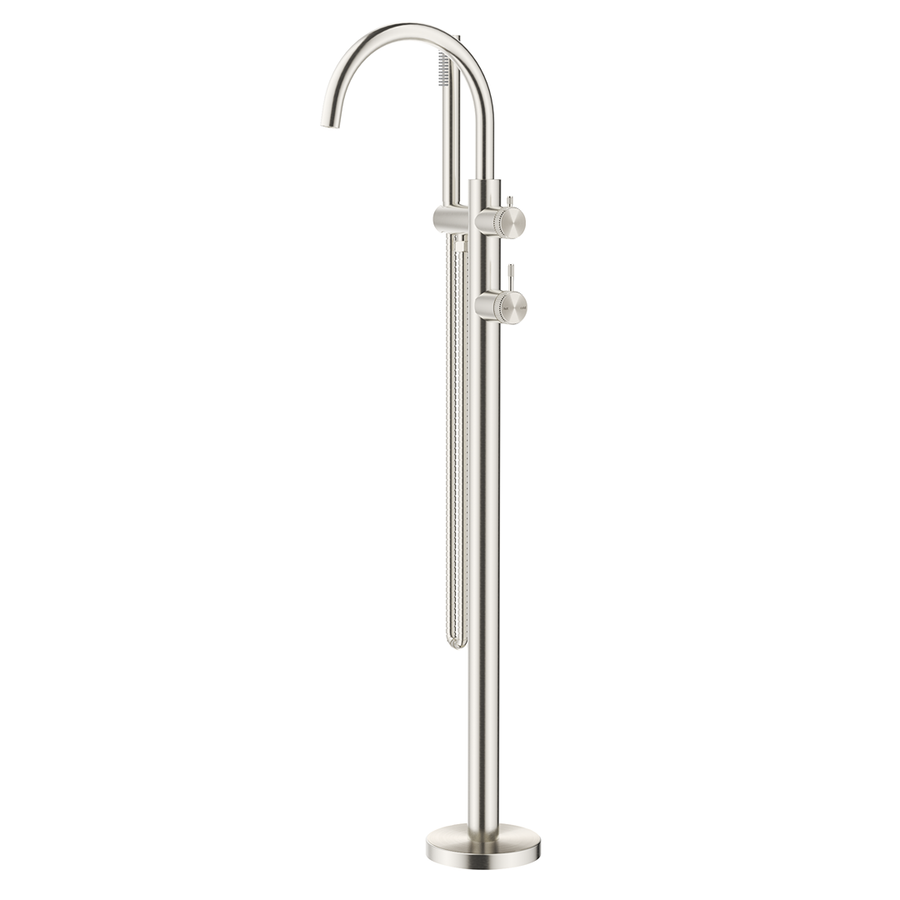 Mica Fluted Freestanding Bath Mixer with Hand Shower - Brushed Nickel
