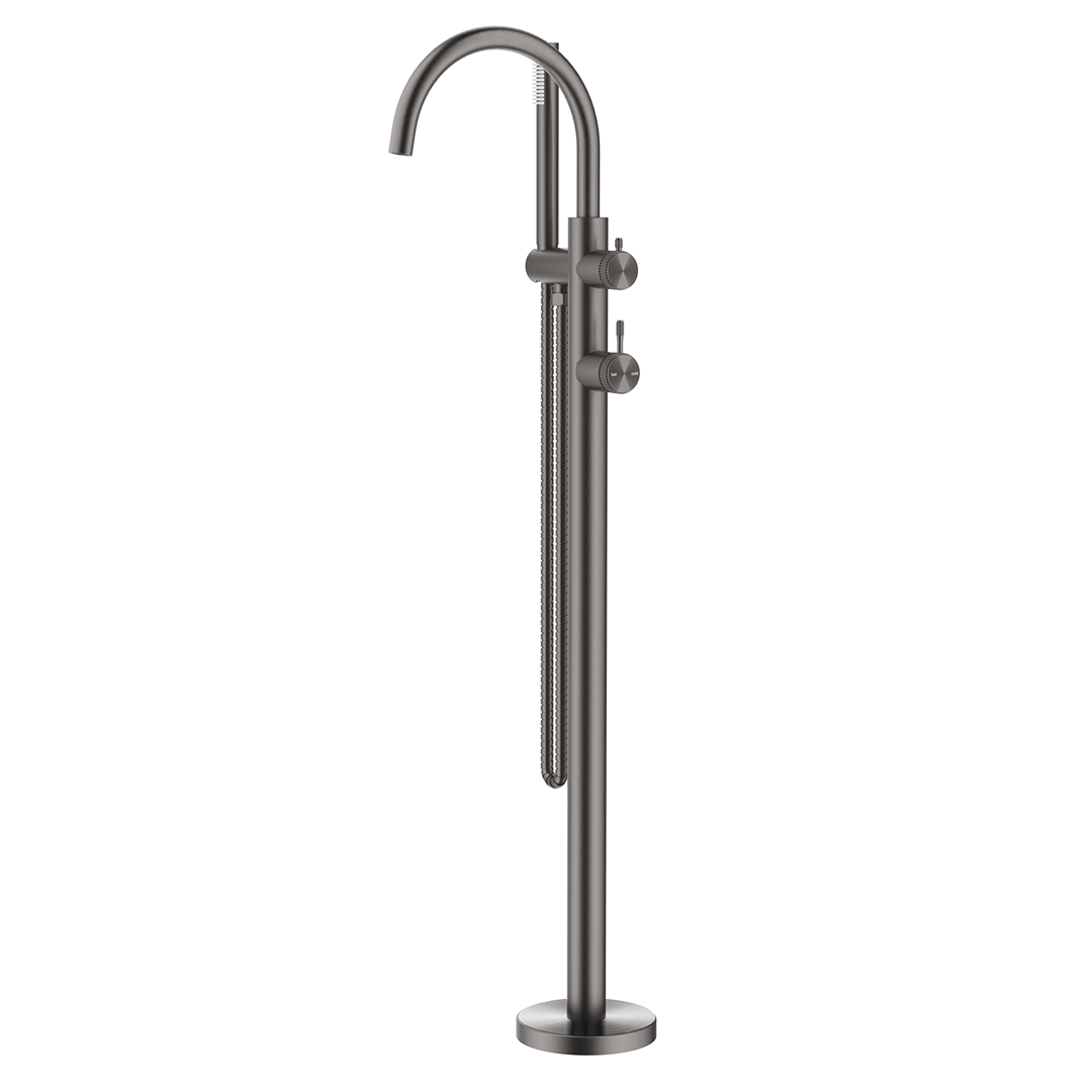 Mica Fluted Freestanding Bath Mixer with Hand Shower - Gunmetal