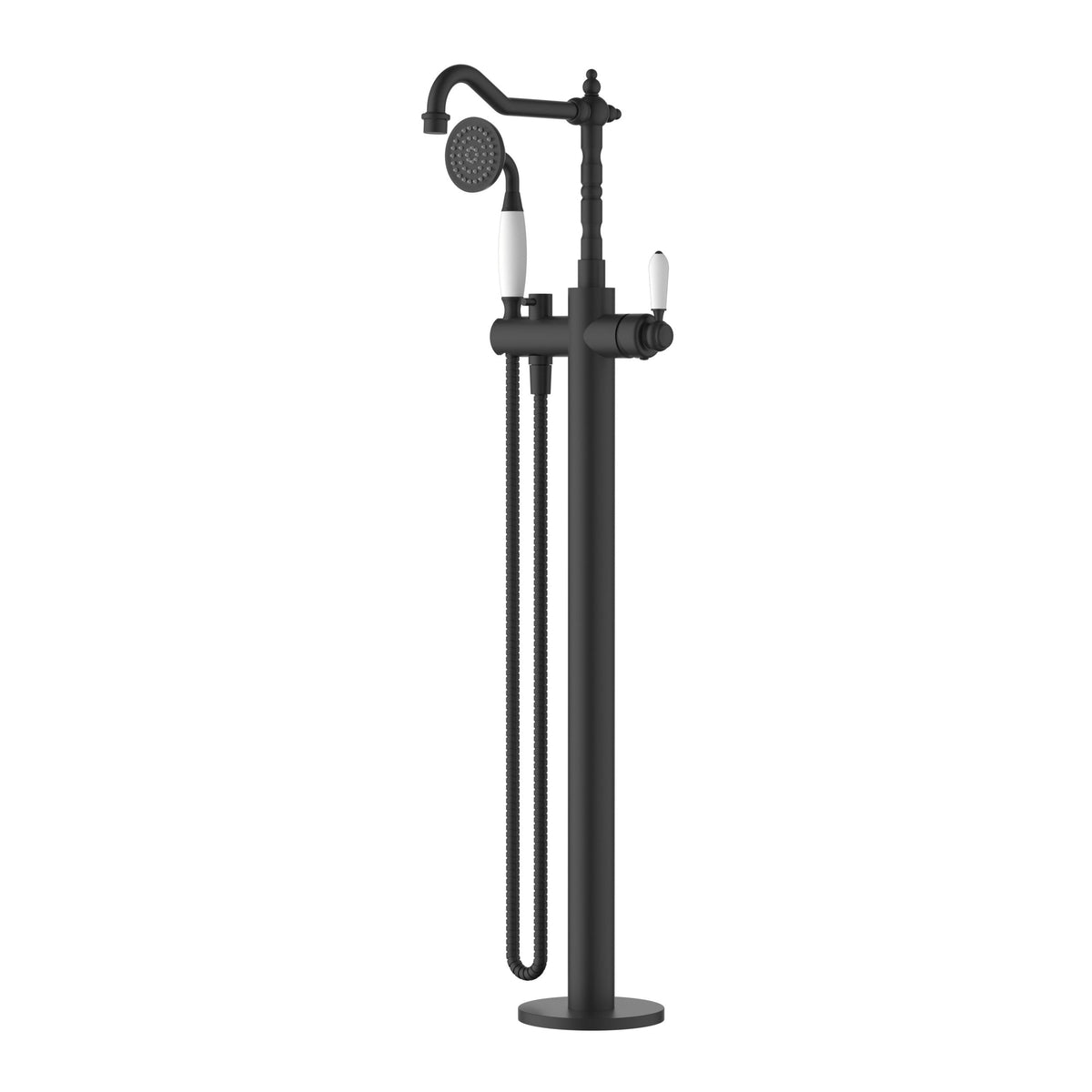 Bordeaux Freestanding Bath Mixer with Hand Shower - Matte Black (BOR012BK)