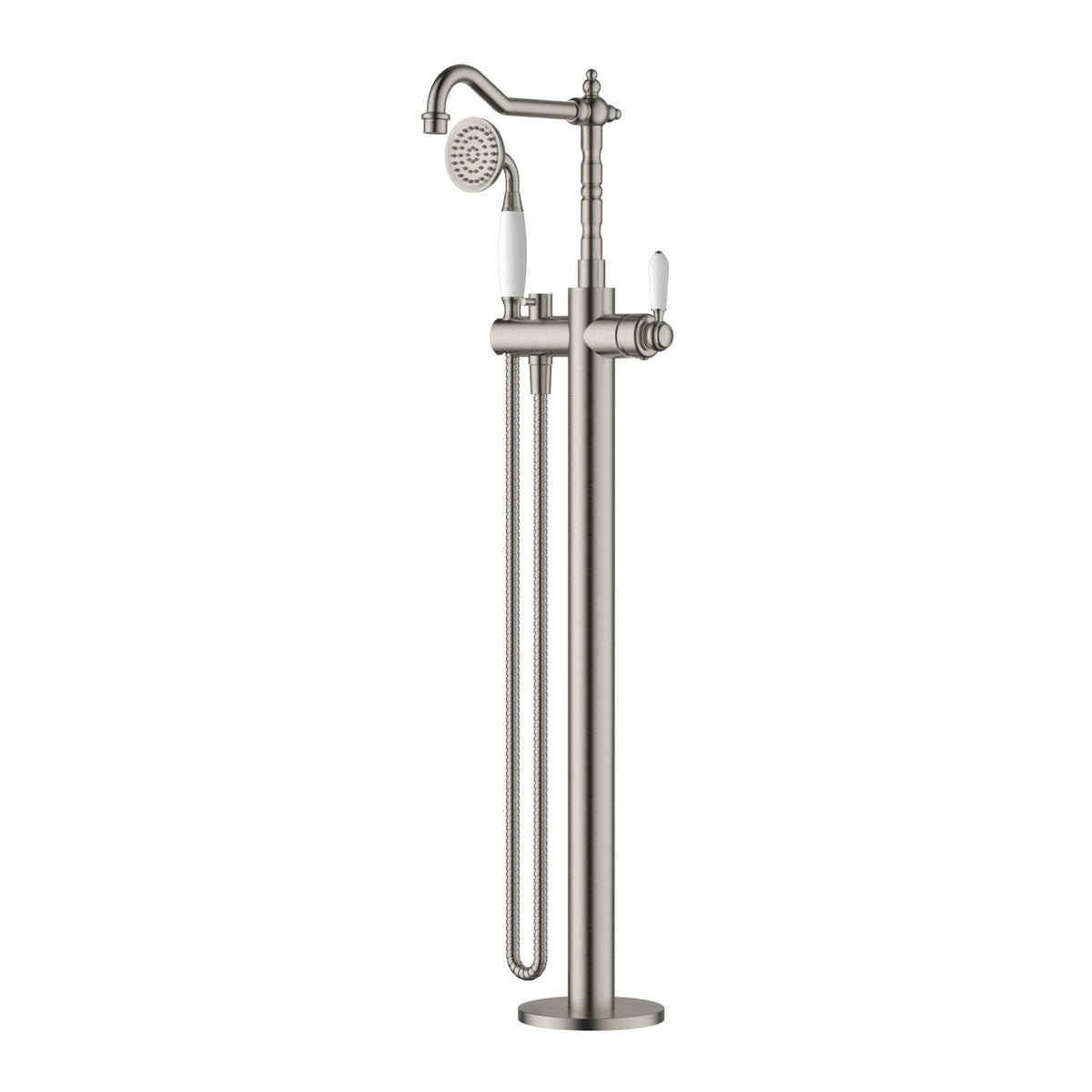 Bordeaux Freestanding Bath Mixer with Hand Shower - Warm Brushed Nickel (BOR012BN)