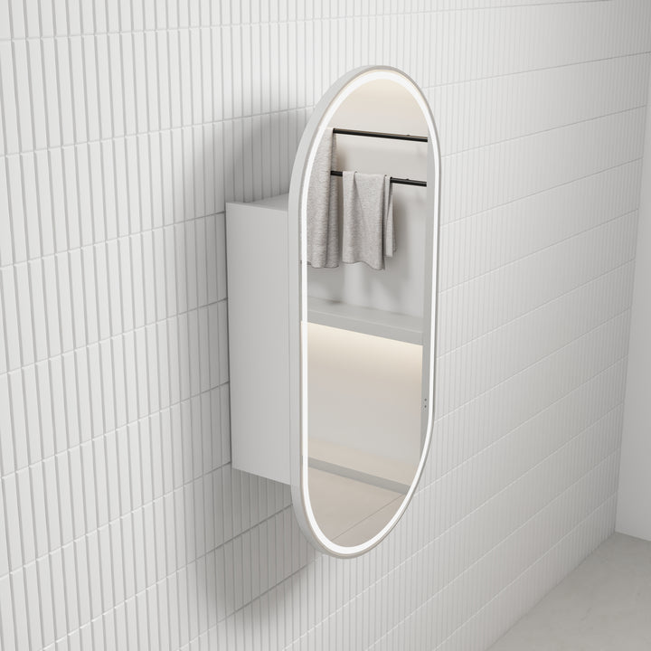 Beau Monde LED Shaving Cabinet - Matte White / Brushed Nickel Frame