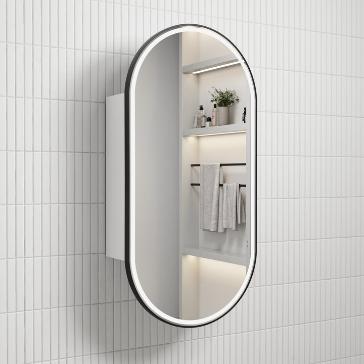 Beau Monde LED Shaving Cabinet - Matte White / Matte Black Frame