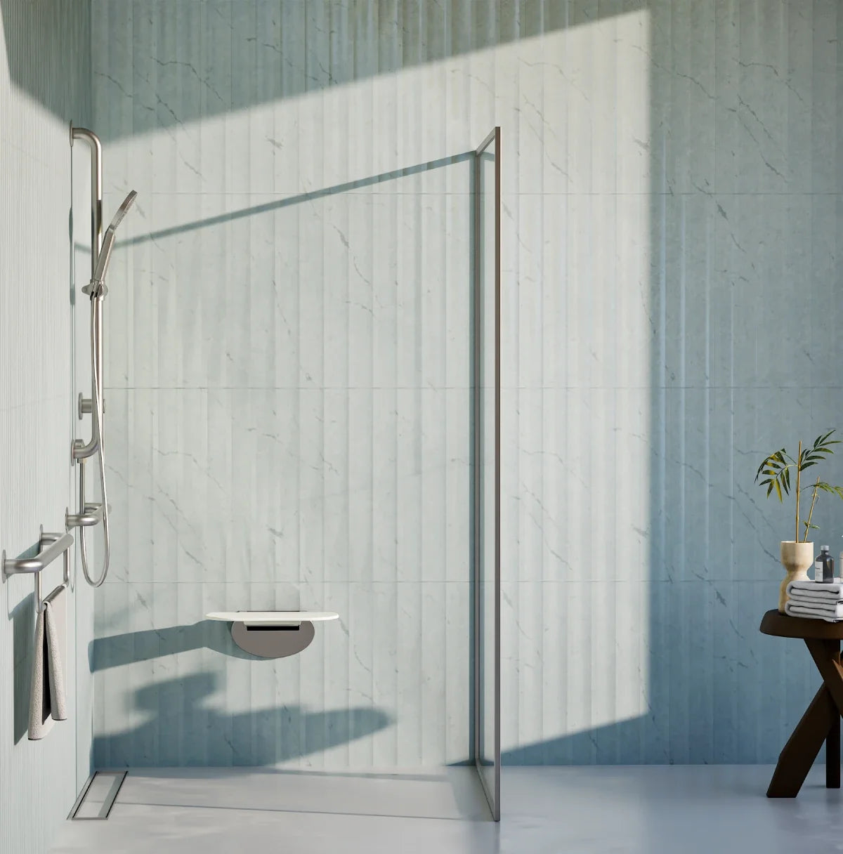 Meir Mobility 90 Degree Left Side Grab Rail 600mm - Brushed Nickel