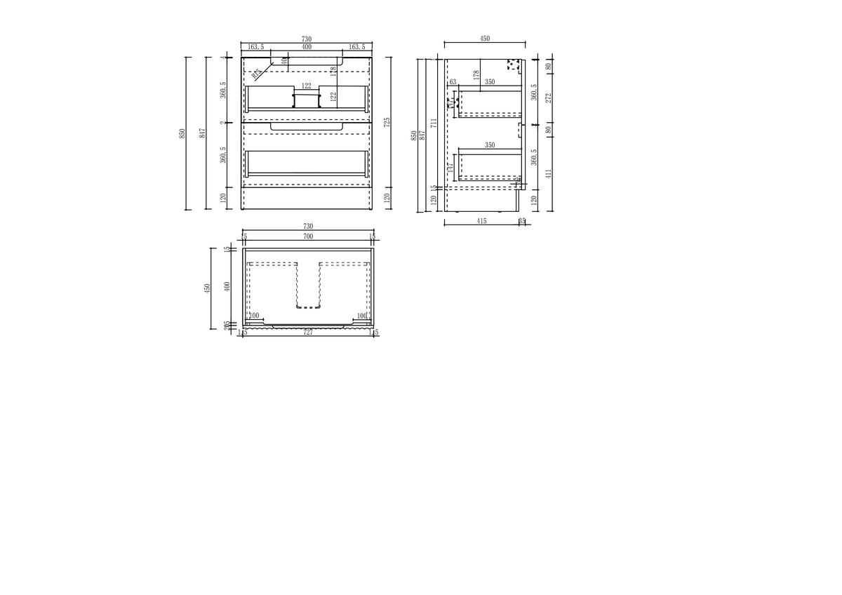 Lovina Floor Standing 750mm specification drawing