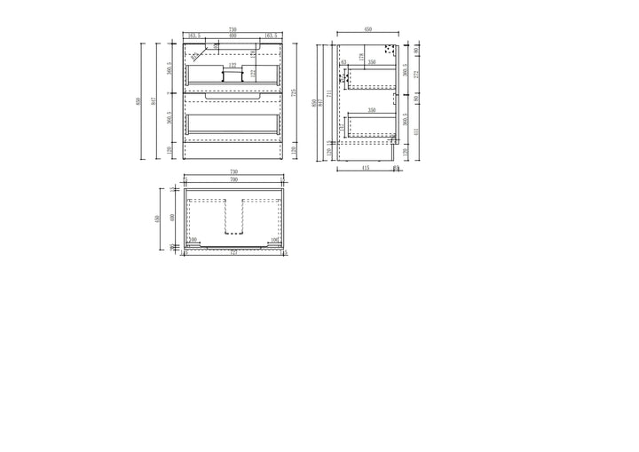 Lovina Floor Standing 750mm specification drawing