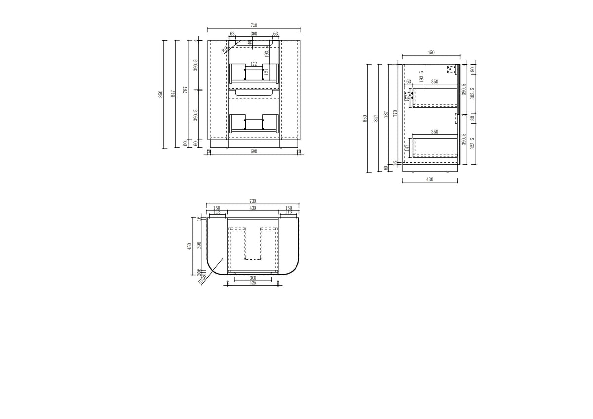 Curva Floor Standing 750mm specification drawing