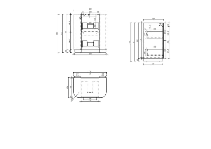 Curva Floor Standing 750mm specification drawing