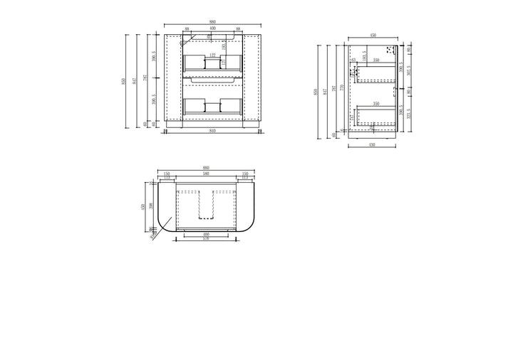 Curva Floor Standing 900mm specification drawing