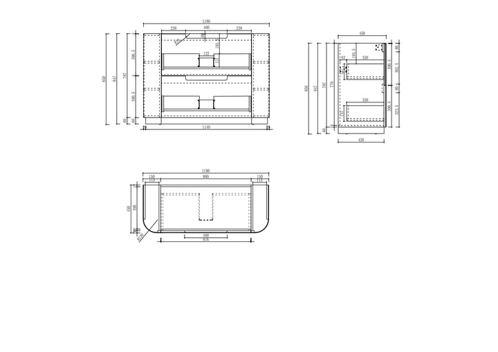 Varcelli Floor Standing 1200mm specification drawing