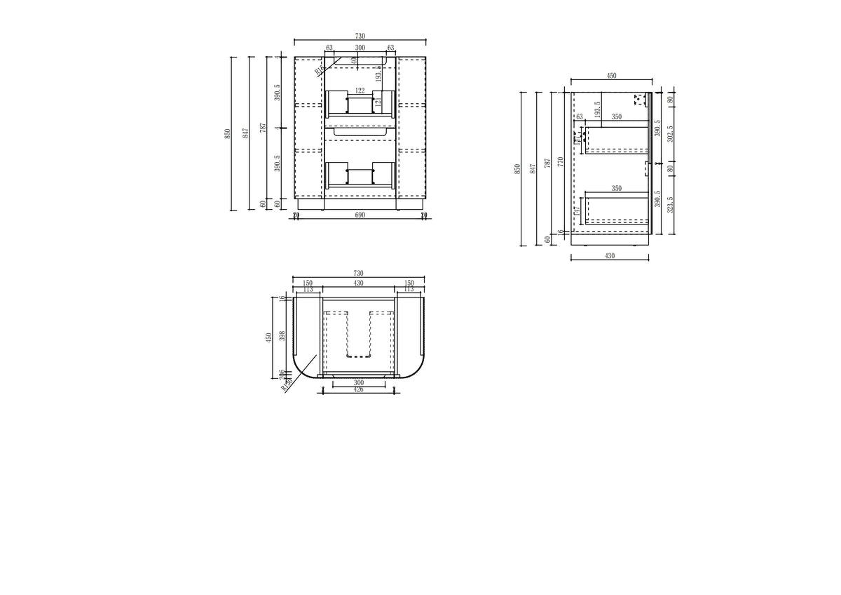 Varcelli Floor Standing 750mm specification drawing