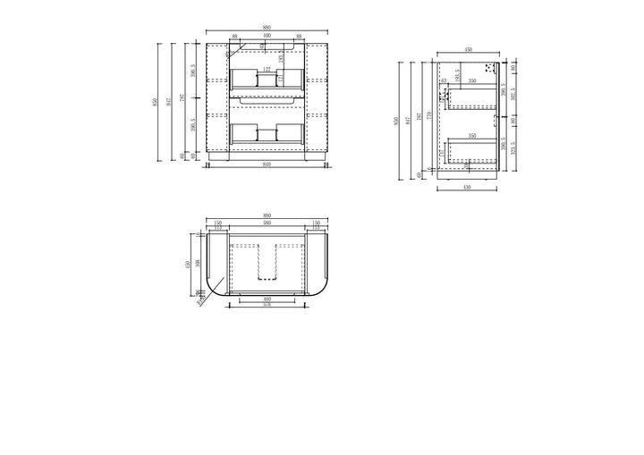 Varcelli Floor Standing 900mm specification drawing