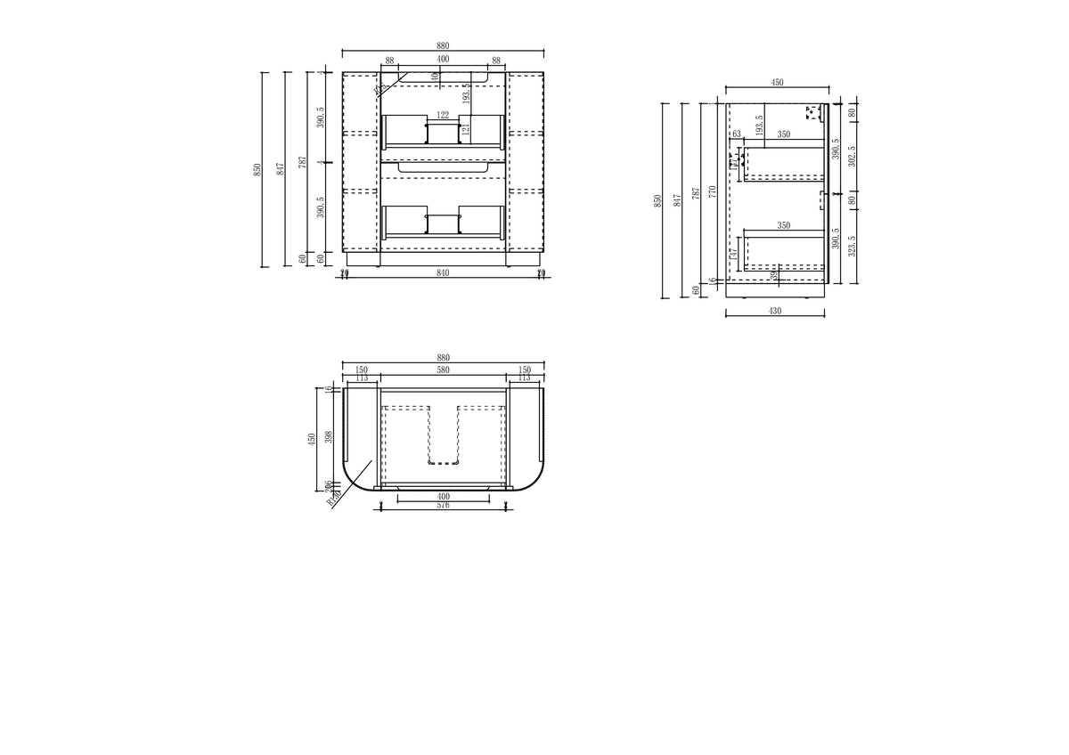 Varcelli Floor Standing 900mm specification drawing