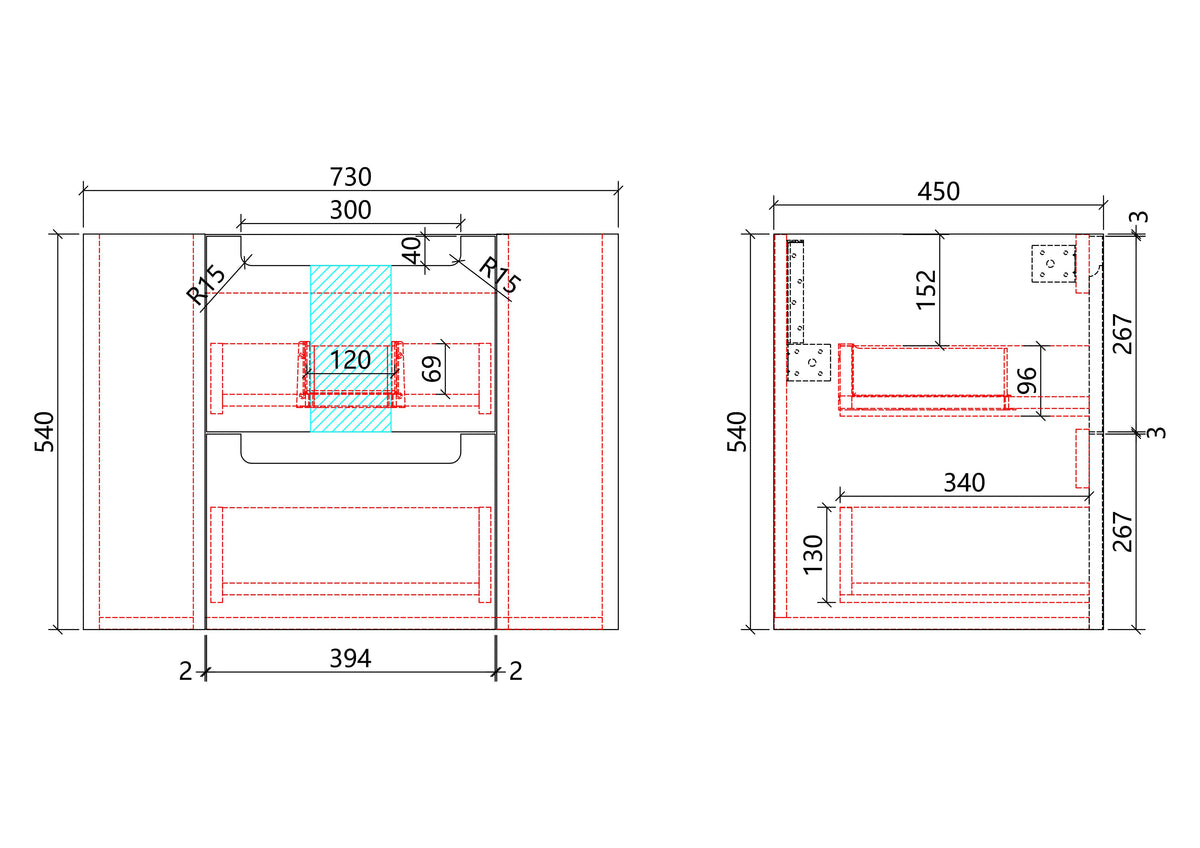Curva Wall Hung 750mm specification drawing