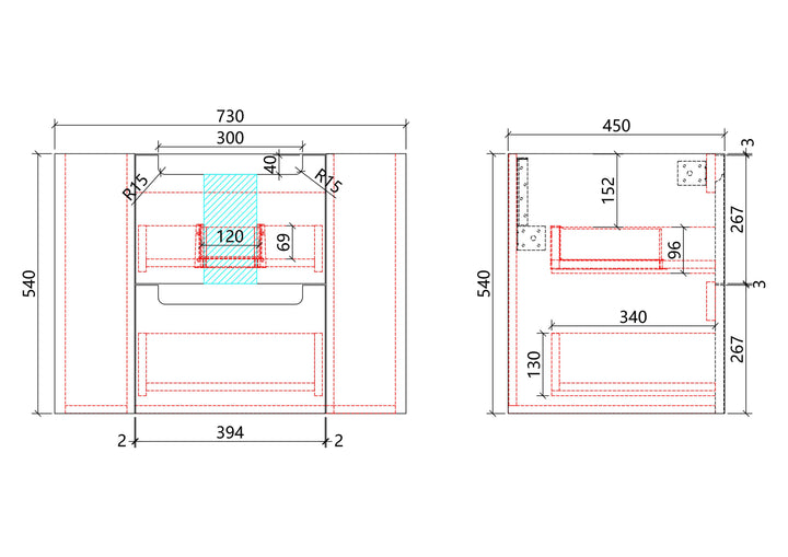 Curva Wall Hung 750mm specification drawing