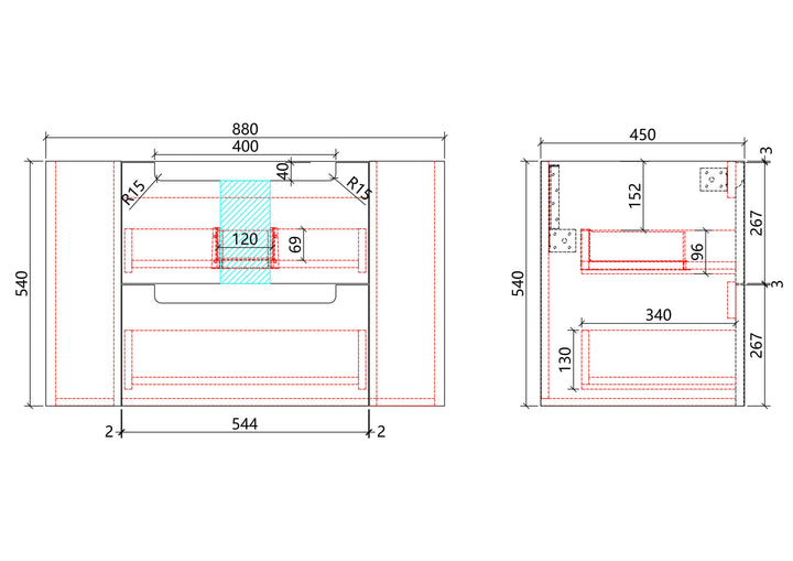 Curva Wall Hung 900mm specification drawing