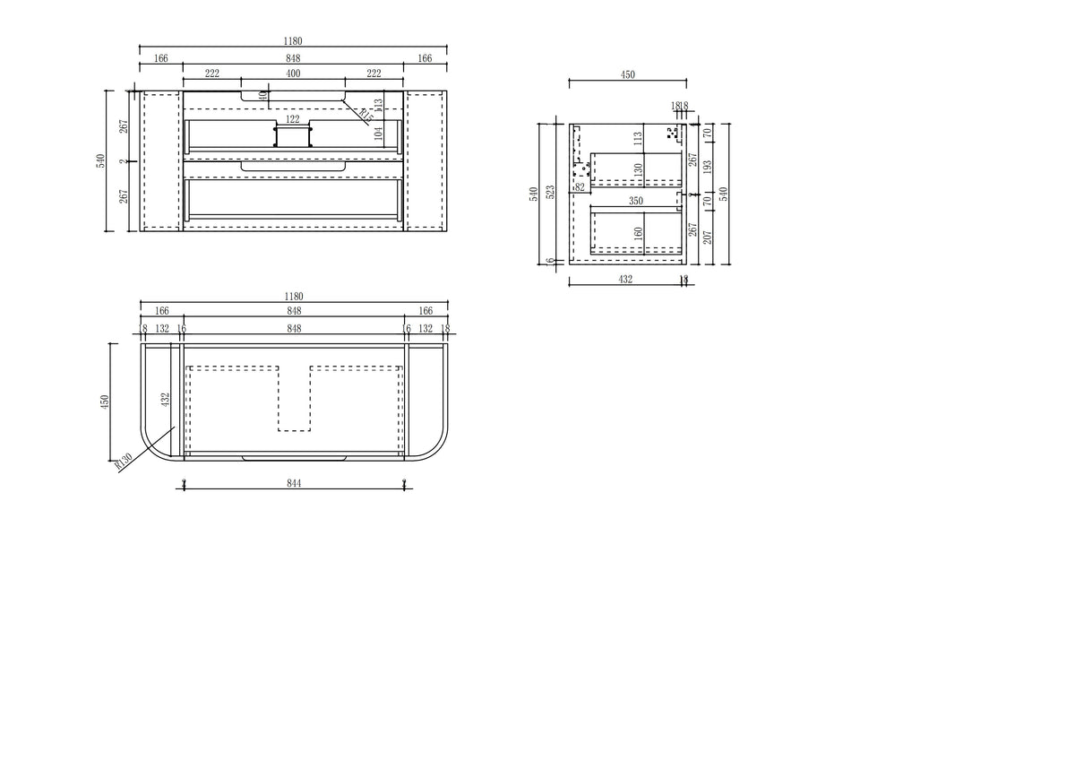 Briony Wall Hung 1200mm specification drawing